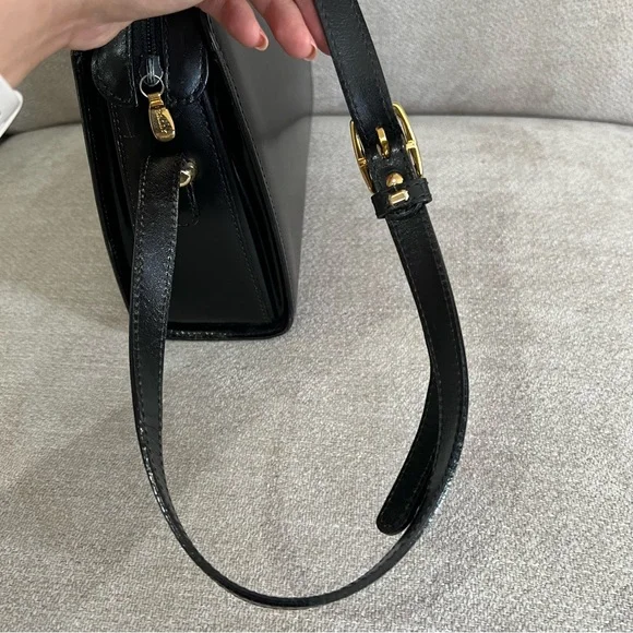VTG Bally Structured Hex Black Leather Shoulder Bag Crossbody with Gold Hardware - Picture 15 of 16